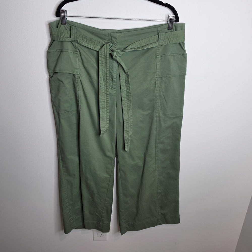 Chico's Belted Cargo Wide Leg Pants Women Size 3.5 US 18 Green Cotton Blend